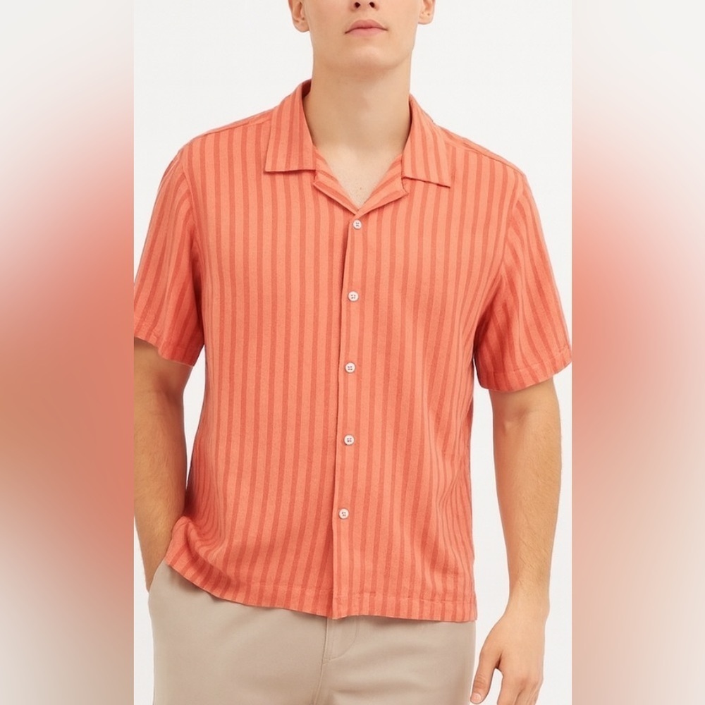 Kenneth Cole Men's Coral Striped Button Down Shirt NWOT